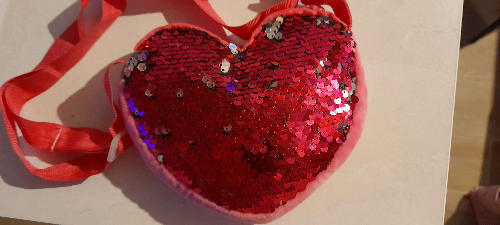 Фотография покупателя товара Сумка детская, с пайетками, сердце, 17 х 15 х 1 см, цвет ярко- розовый - Фото 1