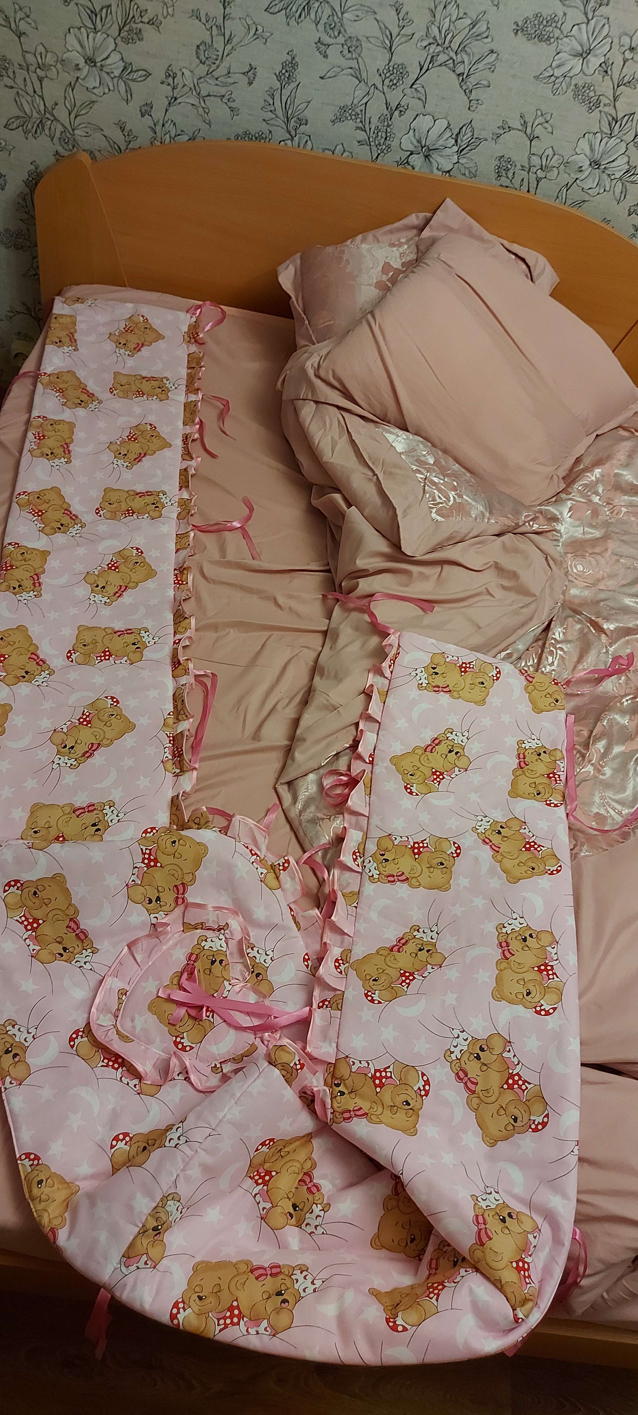 Фотография покупателя товара Бортик цельный "Спящий мишка", 4 части (2 части: 33х60 см, 2 части: 33х120 см), цвет розовый (арт. 512) - Фото 1