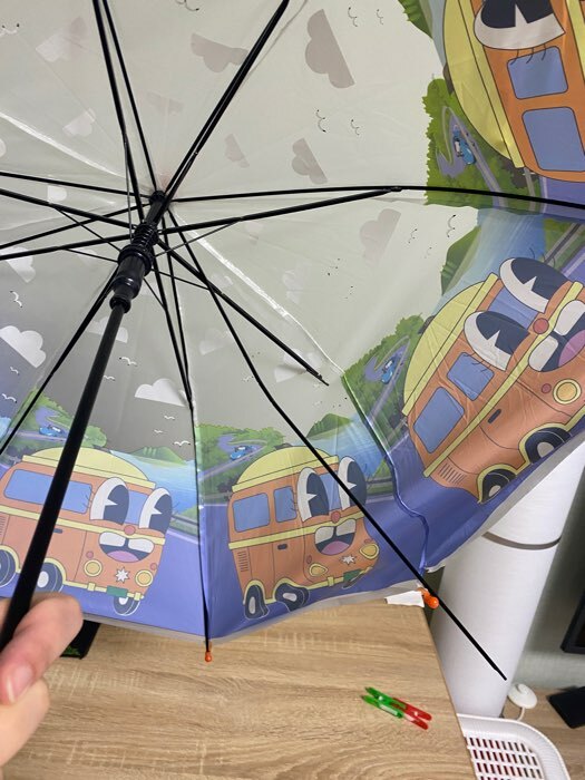 Фотография покупателя товара Детский зонт п/авт со свистком «Автобус» d = 84 см, 8 спиц, 65 × 7 × 6 см