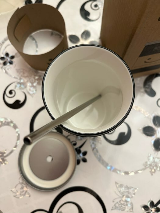 Фотография покупателя товара Стакан керамический «Хорошее настроение», 450 мл, с крышкой и трубочкой, цвет МИКС