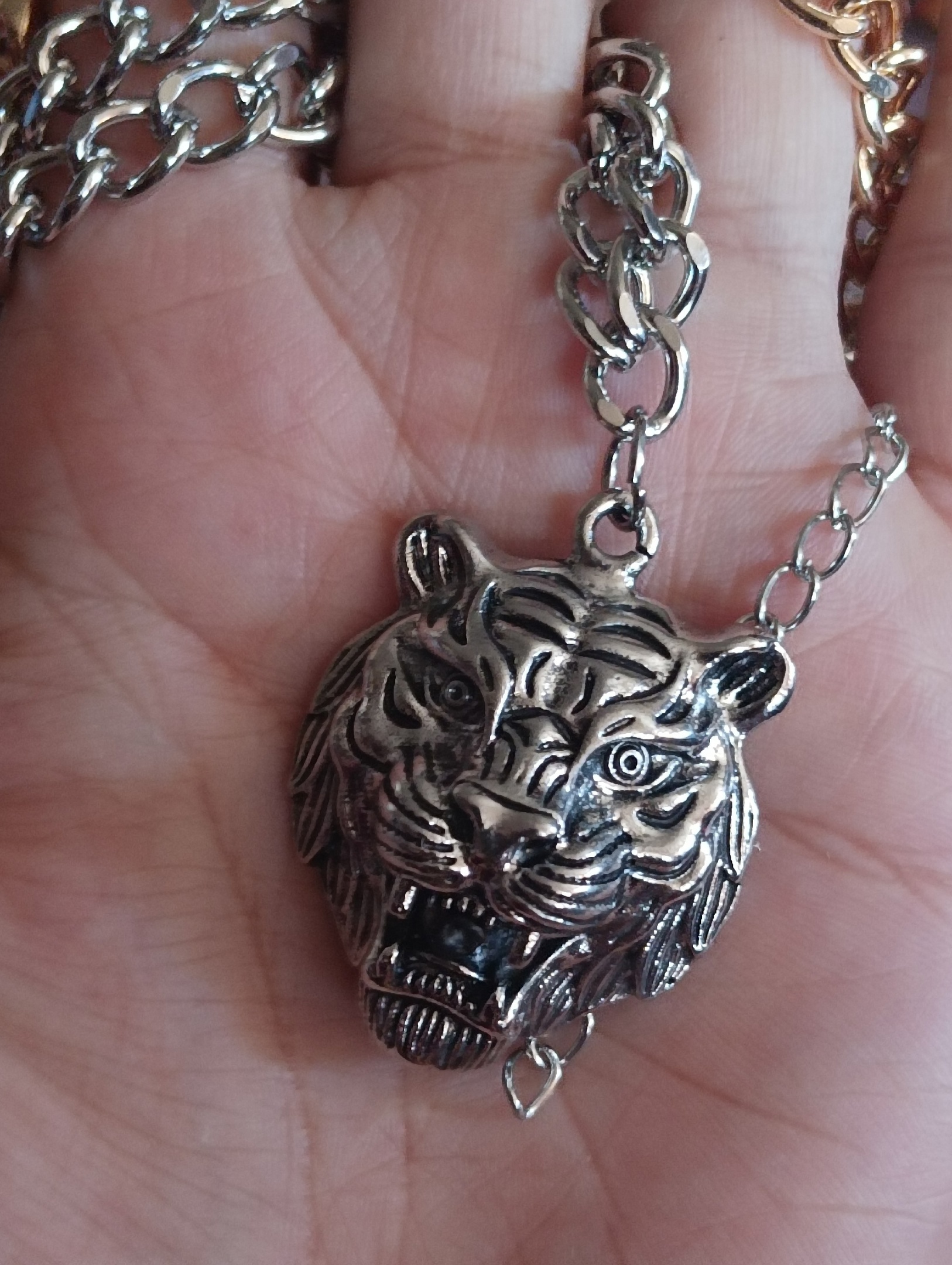 Фотография покупателя товара Кулон «Цепь» тигр, цвет серебро, 42 см - Фото 3