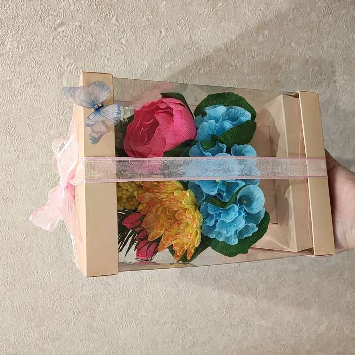 Фотография покупателя товара Коробка подарочная для цветов с вазой и PVC окнами складная, упаковка, «Бежевая», 16 х 23 х 16 см - Фото 6