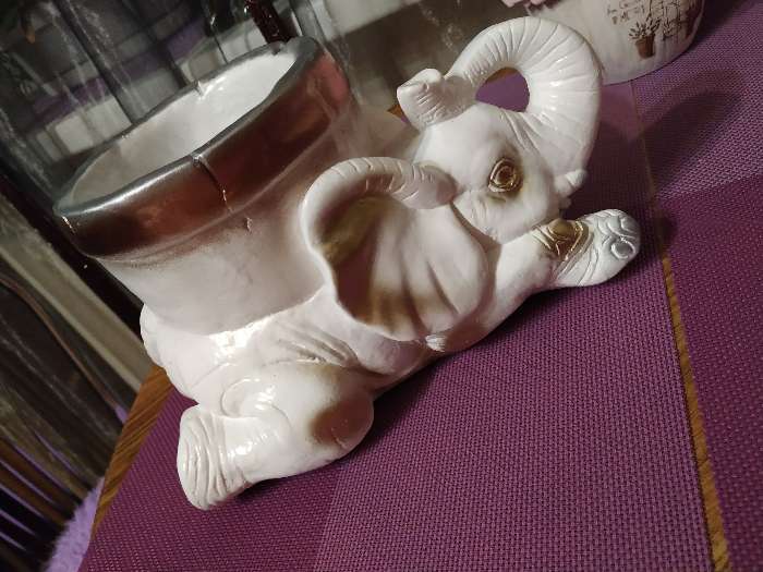 Фотография покупателя товара Кашпо "Слон с горшком'', белое, гипс, 0.6 л - Фото 3