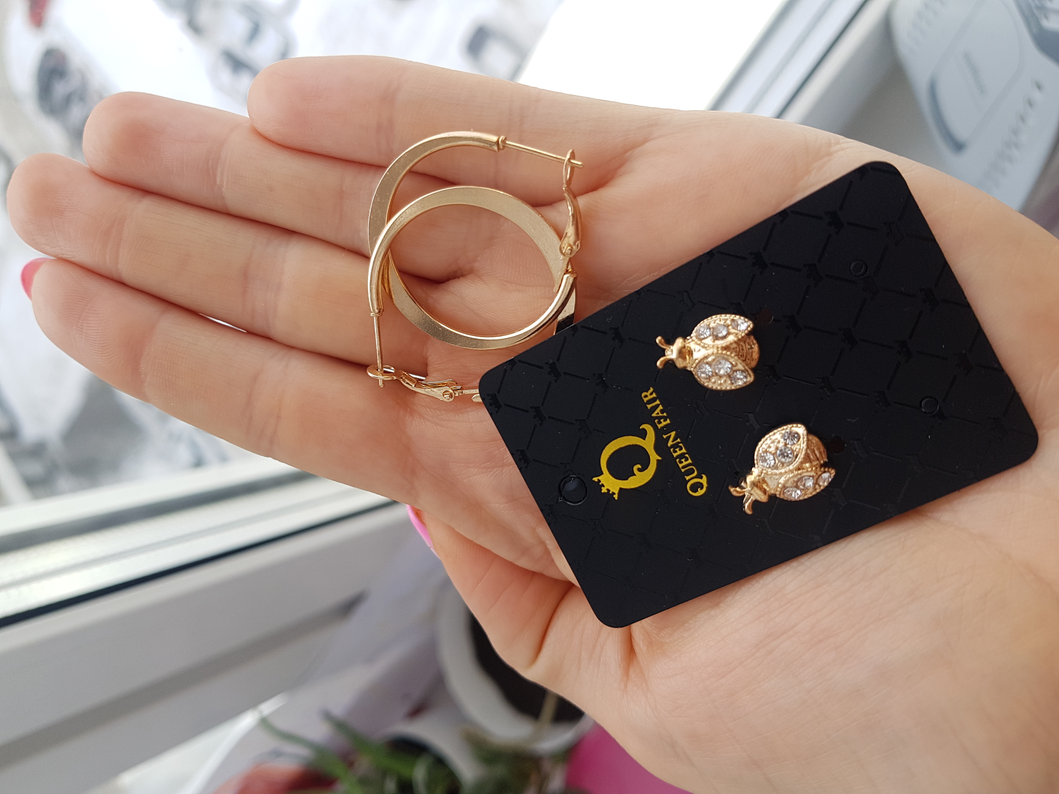 Фотография покупателя товара Серьги-кольца с пусетами «Божья коровка», цвет золото, d=2,5 см