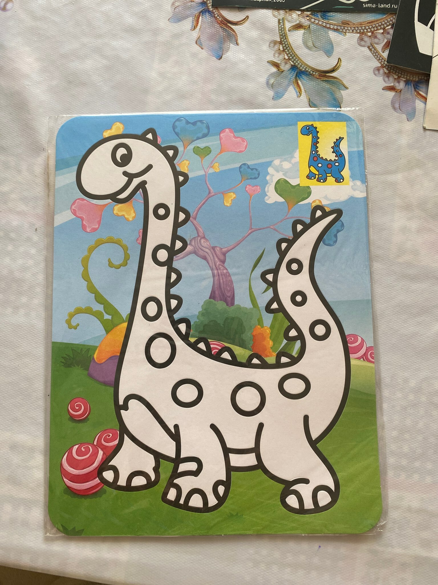 Фотография покупателя товара Фреска с цветным основанием «Милый динозаврик», 6 цветов песка
