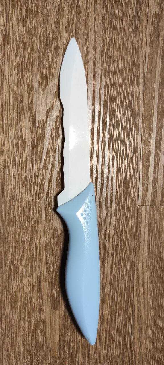 Фотография покупателя товара Нож керамический Доляна «Острота», лезвие 12,5 см, цвет голубой - Фото 1