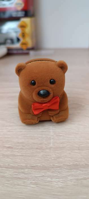 Фотография покупателя товара Футляр бархатный под кольцо «Медвежонок» с бантом, 4.6×5, цвет коричневый, вставка белая - Фото 1