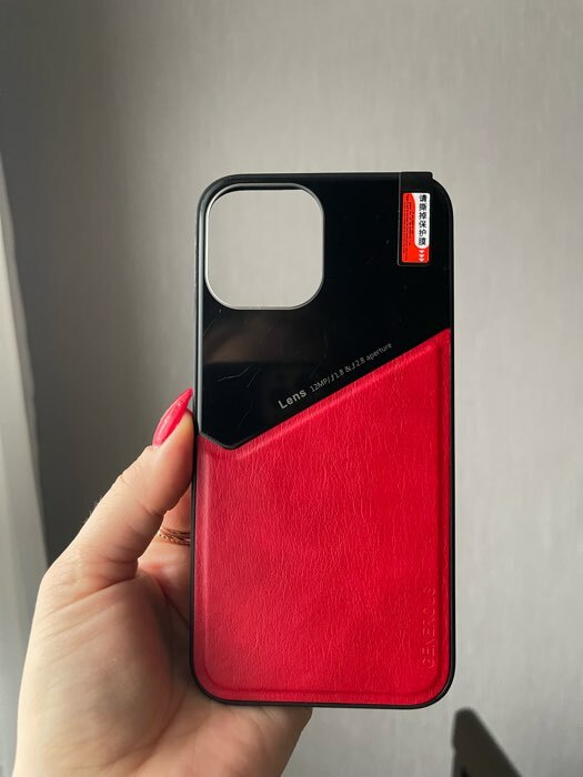 Фотография покупателя товара Чехол Luazon для iPhone 12 Pro Max, поддержка MagSafe, вставка из стекла и кожи, красный - Фото 1