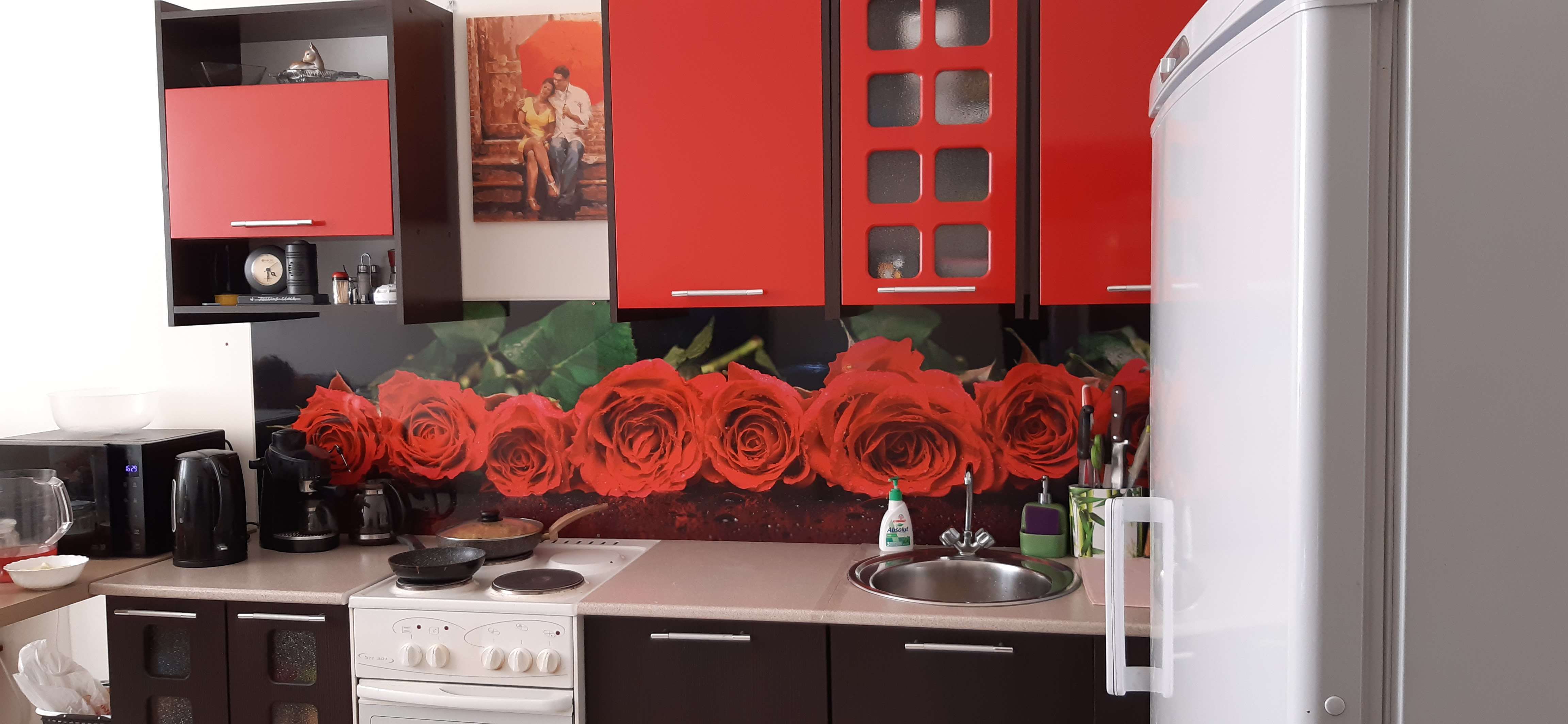 Фотография покупателя товара Фартук кухонный МДФ PANDA Красные розы , 0186 - Фото 2