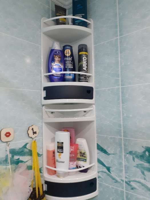Фотография покупателя товара Полка для ванной угловая, 19×19×46,5 см, цвет зелёный - Фото 3