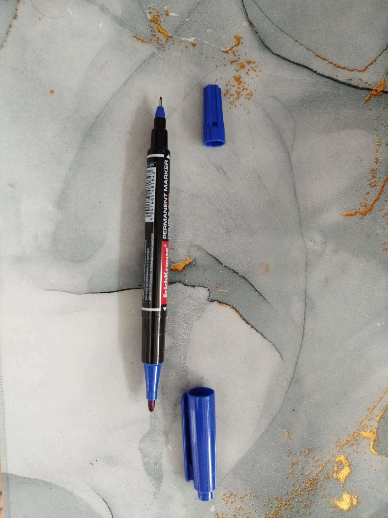 Фотография покупателя товара Маркер перманентный ErichKrause Double P-80, 0.45-1.65 мм, двусторонний, синий - Фото 1