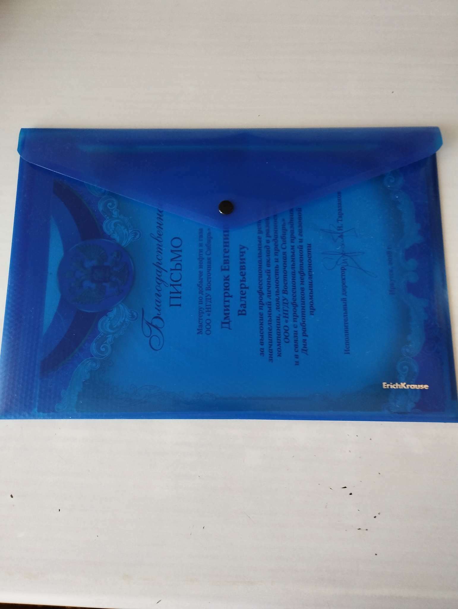 Фотография покупателя товара Папка-конверт на кнопке А4, 180 мкм, ErichKrause Diamond Total Blue, вмещает до 120 листов, полупрозрачная, с тиснением, синяя