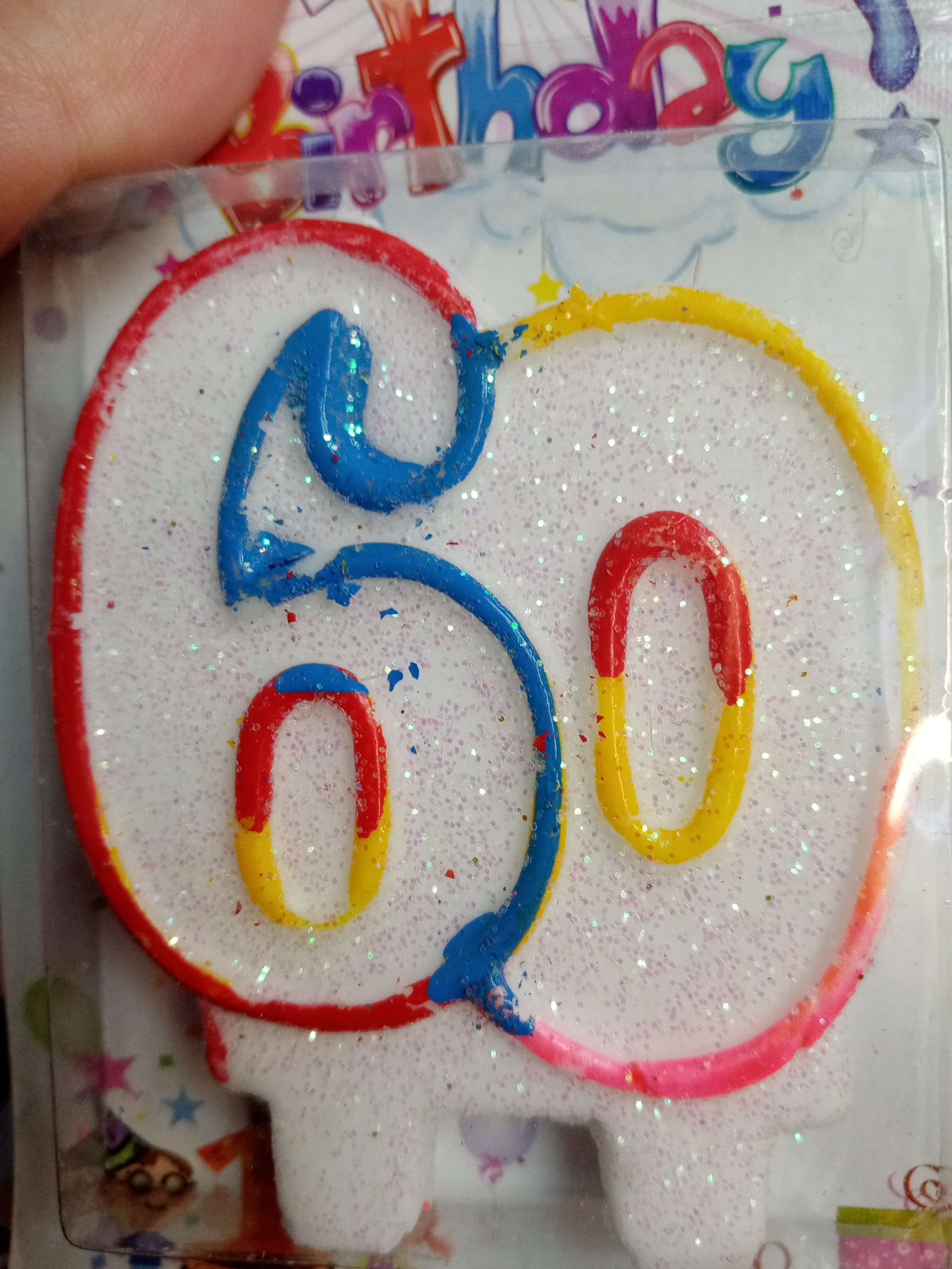 Фотография покупателя товара Свеча для торта «‎Юбилейный ГИГАНТ», цифра "60", ободок цветной, 7,5 см