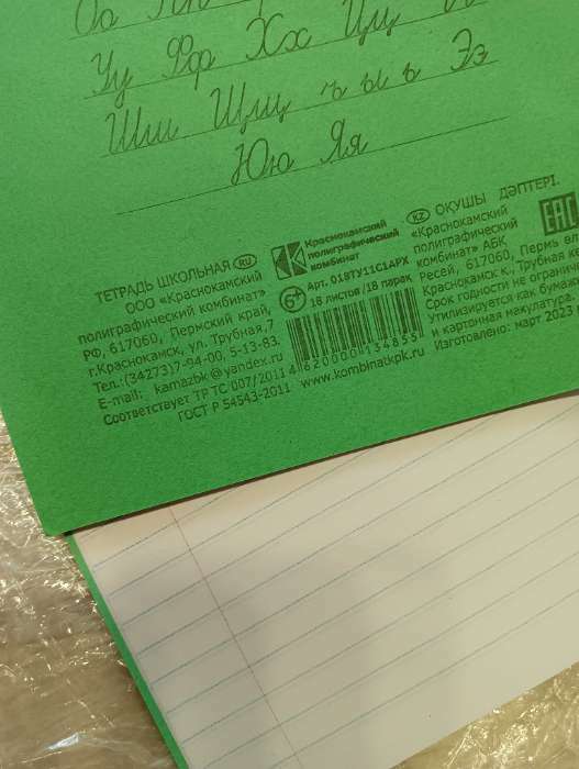 Фотография покупателя товара Тетрадь 18 листов линейка "Зелёная обложка", плотность 60 г/м2, белизна 92% - Фото 3
