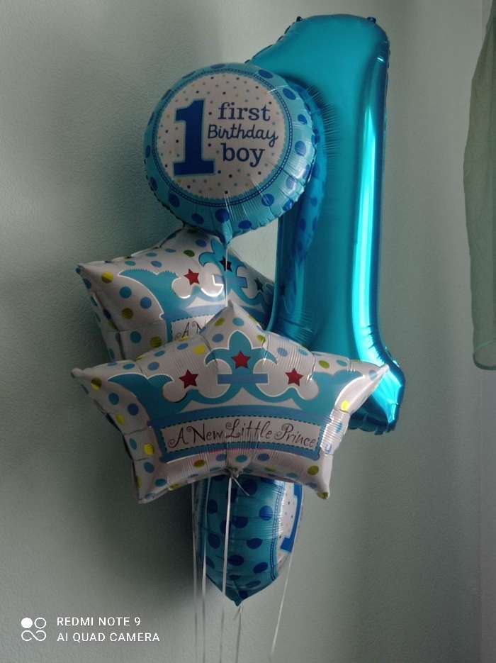 Фотография покупателя товара Букет из шаров "Первый день рождения малыша", фольга, набор 5 шт. - Фото 3