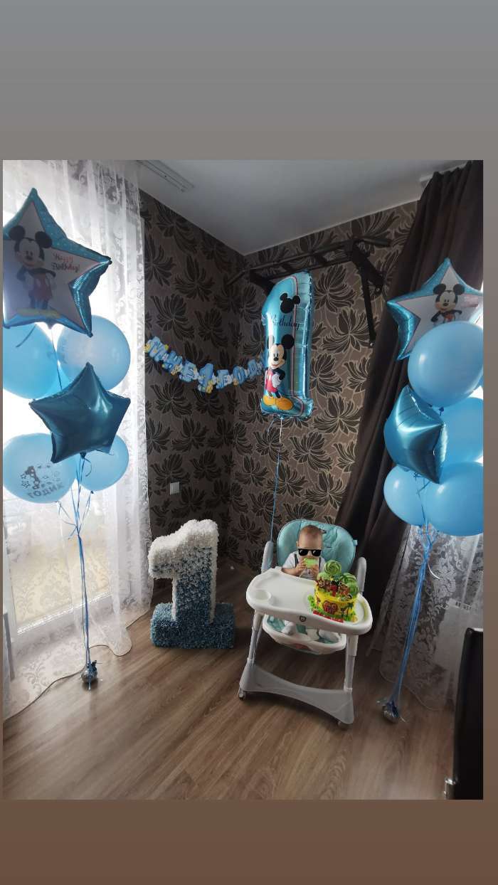 Фотография покупателя товара Букет из шаров фольгированных "Happy Birthday", набор 5 шт, Микки Маус, 4 звезды, единичка - Фото 6