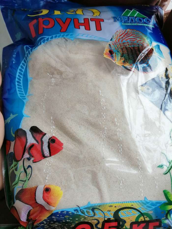 Фотография покупателя товара Грунт для аквариума "Песок кварцевый, белый", 3,5 кг, 0,3-0,9 мм г-0137