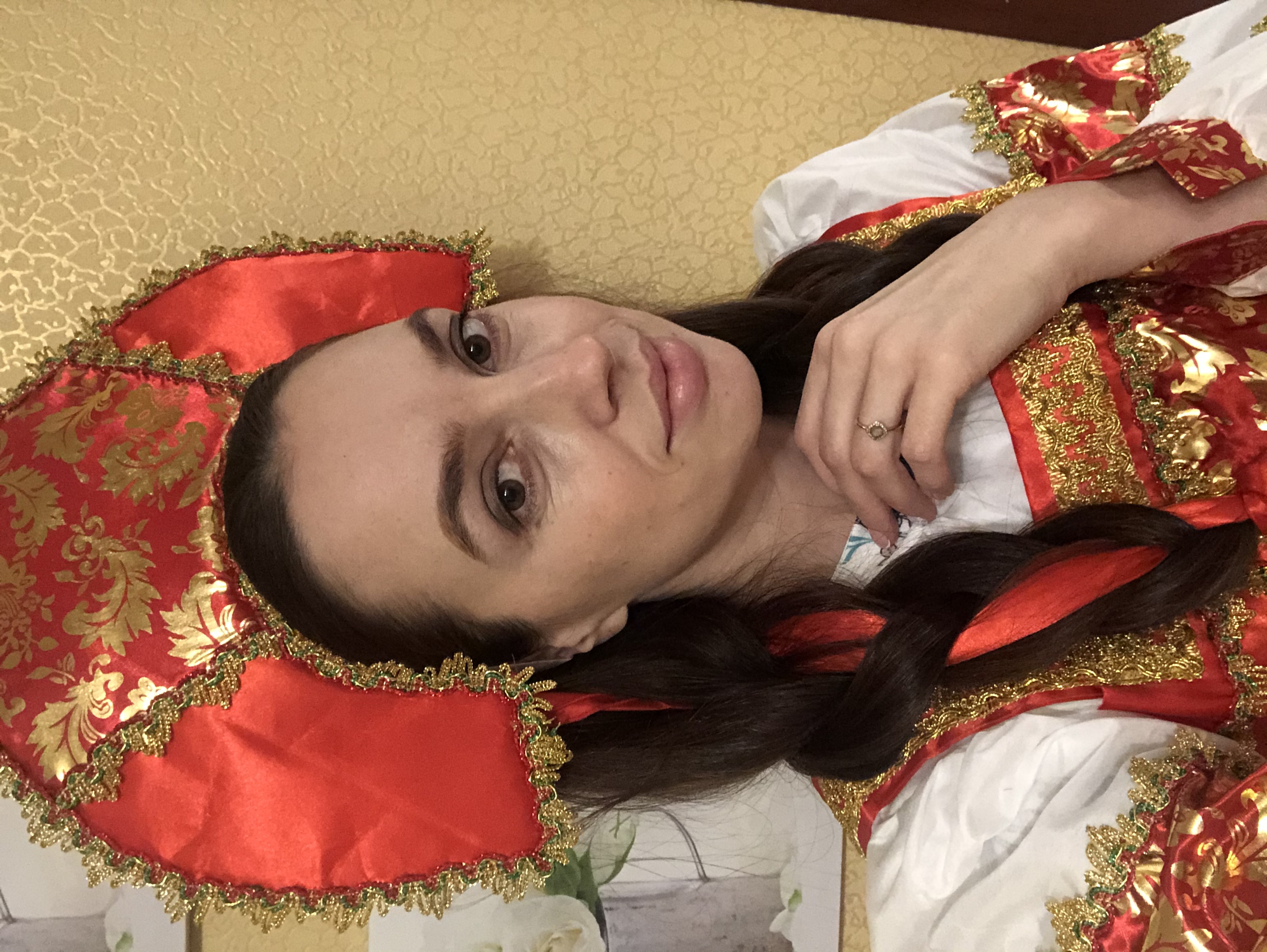 Фотография покупателя товара Русский народный костюм "Любавушка", платье, кокошник, атлас, р-р 50, рост 170 см - Фото 1