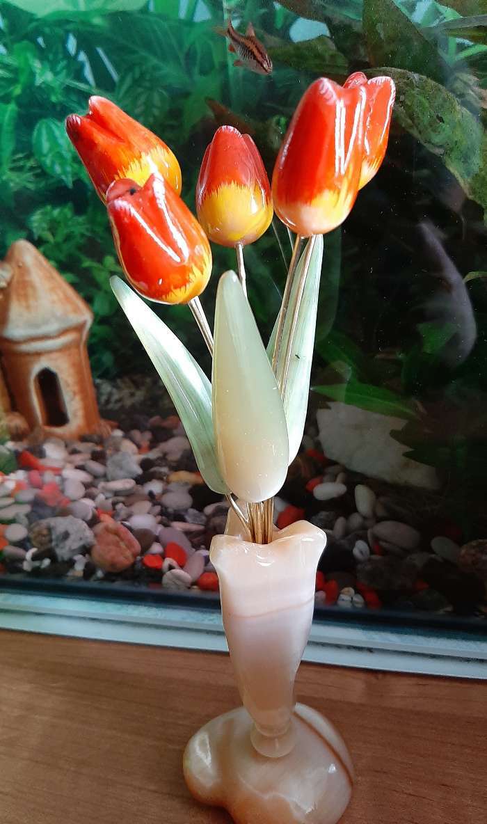 Фотография покупателя товара Сувенир «Тюльпаны в вазе», 5 цветков, 11× 22 см, селенит - Фото 1
