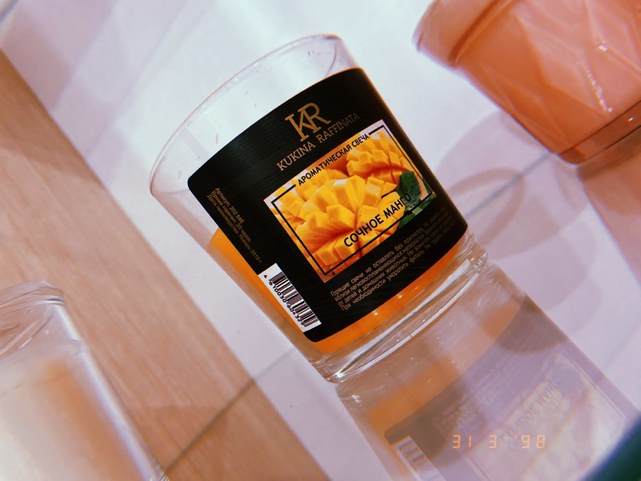 Фотография покупателя товара Свеча в гладком стакане ароматизированная "Сочное манго", 8,5 см