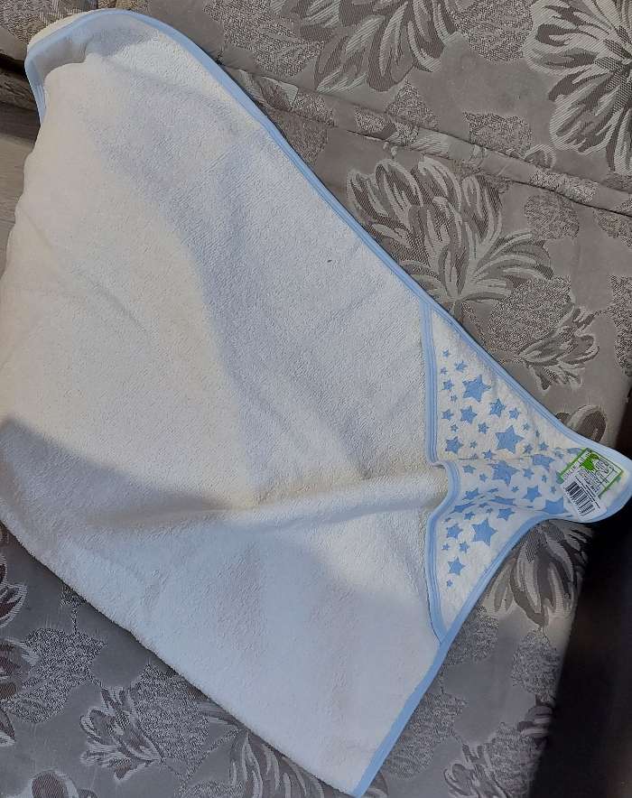 Фотография покупателя товара Пеленка-полотенце для купания, 75х75, молочный голубой, махра, 360г/м - Фото 1