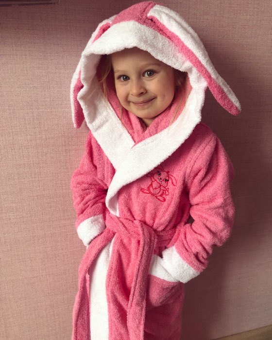 Фотография покупателя товара Халат детский «Зайчик», рост 98 см, розовый+белый, махра - Фото 1