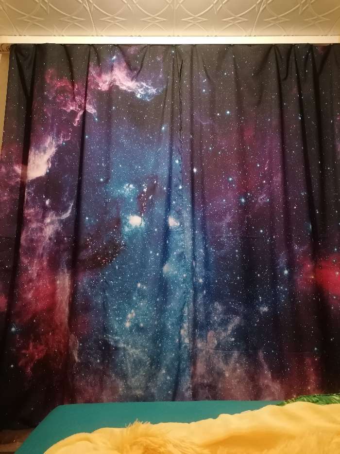 Фотография покупателя товара Фотошторы «Фиолетовое звёздное небо», размер 150 × 260 см, димаут - Фото 2