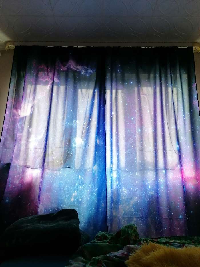 Фотография покупателя товара Фотошторы «Фиолетовое звёздное небо», размер 150 × 260 см, димаут - Фото 1