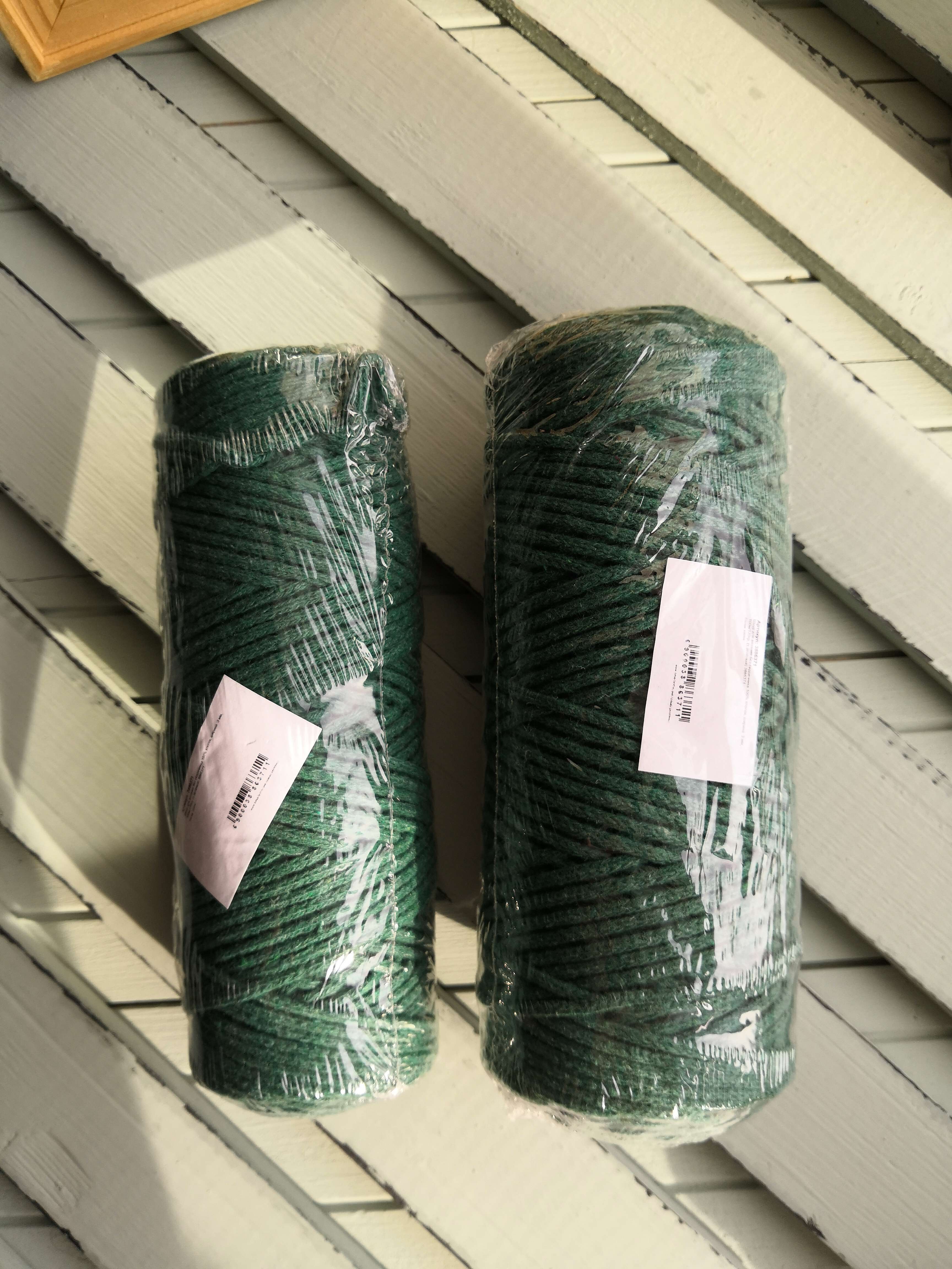 Фотография покупателя товара Шнур для вязания без сердечника 100% хлопок, ширина 3мм 100м/200гр (т.зелёный)