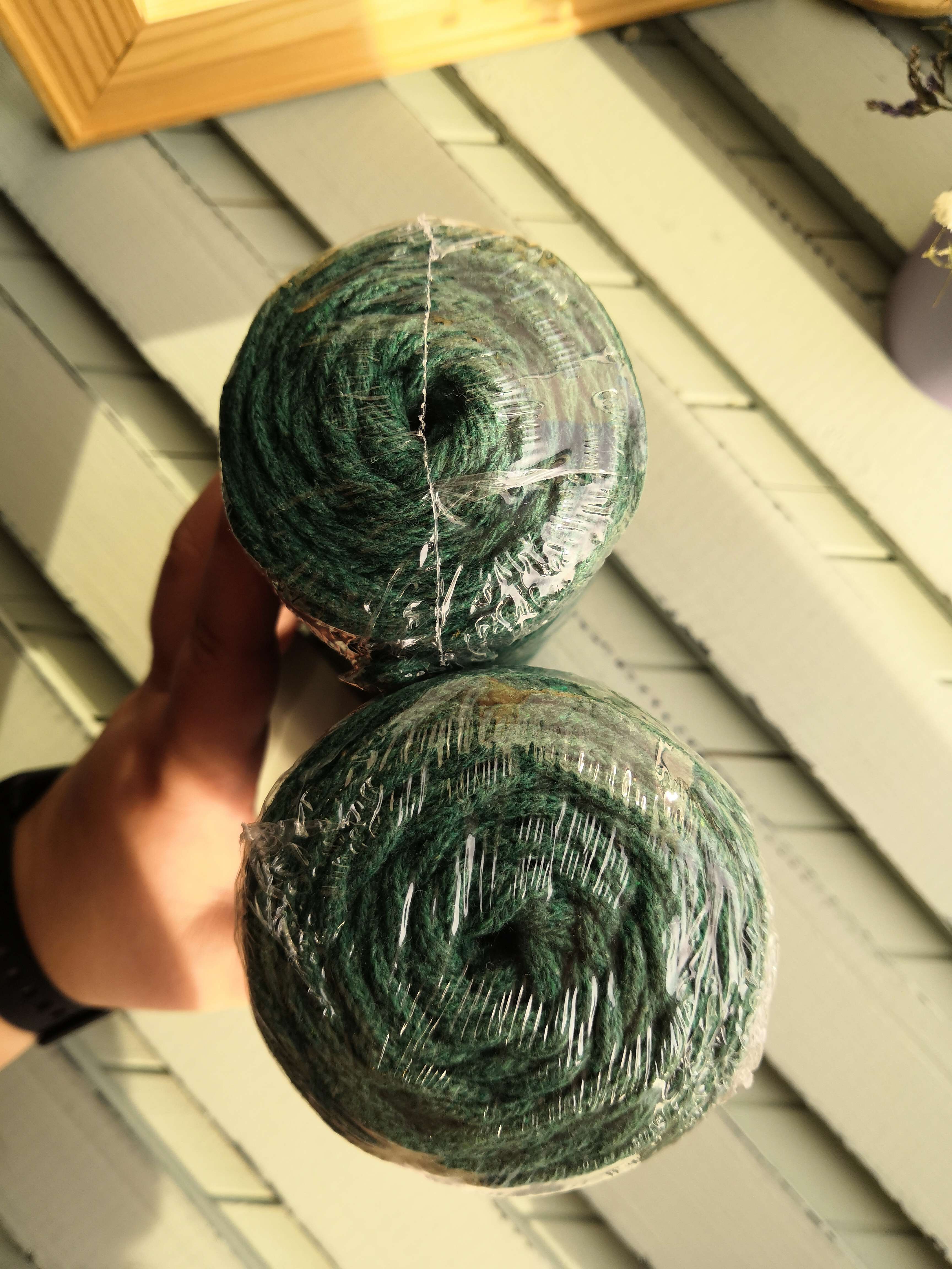 Фотография покупателя товара Шнур для вязания без сердечника 100% хлопок, ширина 3мм 100м/200гр (т.зелёный)