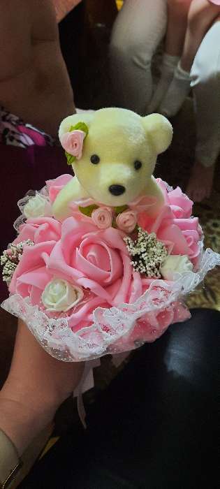Фотография покупателя товара Букет «От всего сердца», с мишкой, 9 цветков, цвет розовый - Фото 1