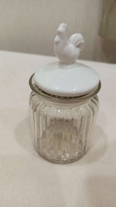 Фотография покупателя товара Банка стеклянная для сыпучих продуктов с керамической крышкой «Петух», 300 мл, 7,5×14,5 см, цвет крышки белый - Фото 10