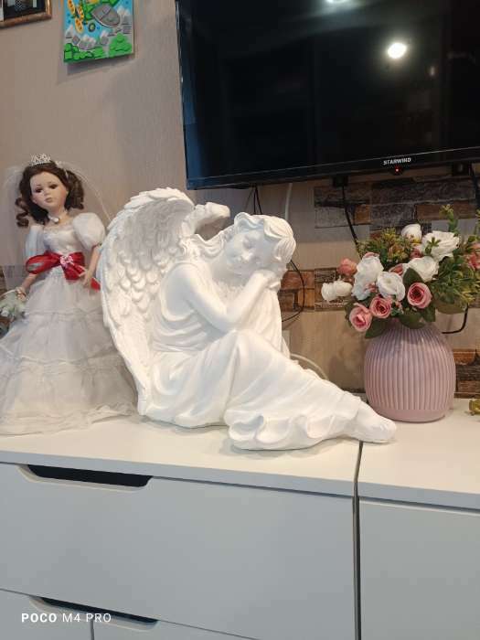 Фотография покупателя товара Фигура "Ангел девушка сидя" большая, состаренный 28х45х40см - Фото 1
