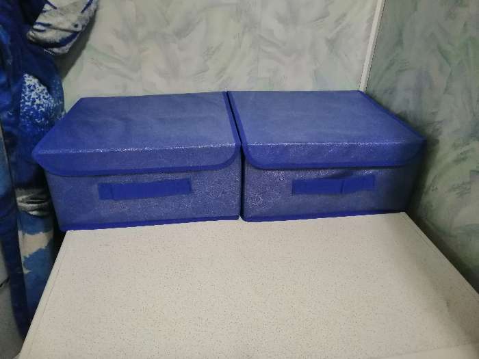 Фотография покупателя товара Короб стеллажный для хранения с крышкой «Фабьен», 26×20×16 см, цвет синий - Фото 1