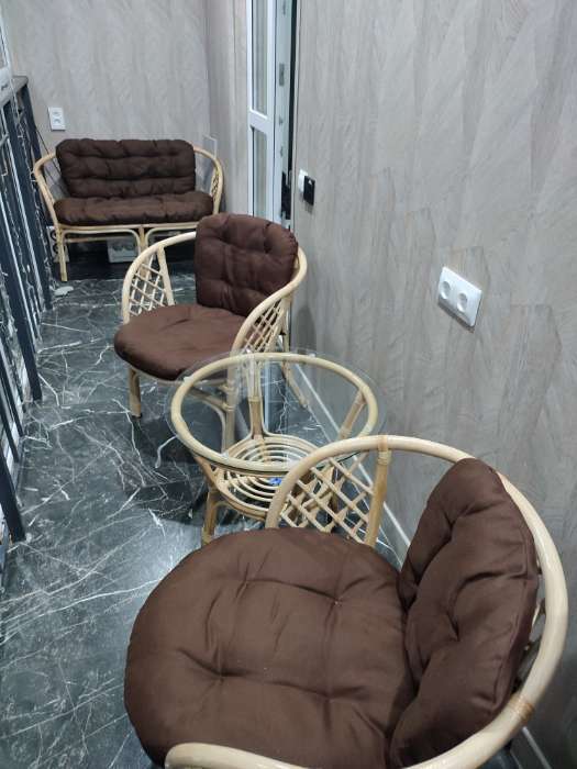 Фотография покупателя товара Набор садовой мебели "Bagama": 2 кресла, 1 диван, 1 стол, ротанг тёмный, подушки чёрные - Фото 1