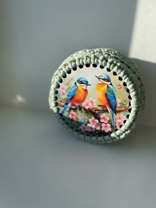 Фотография покупателя товара Донышки для вязания 2 в 1 «Птички на яблоне», круг 15 см, хдф 3 мм