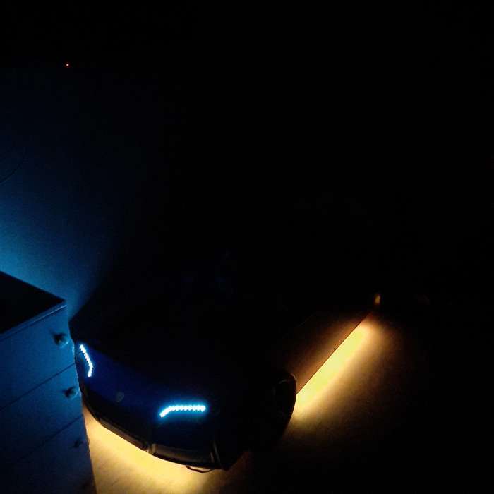 Фотография покупателя товара Кровать машина «Турбо синяя», подсветка дна и фар, пластиковые колёса, 2 шт - Фото 4