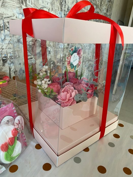 Фотография покупателя товара Коробка подарочная для цветов с вазой и PVC окнами складная, упаковка, «Персик», 23 х 30 х 23 см - Фото 1