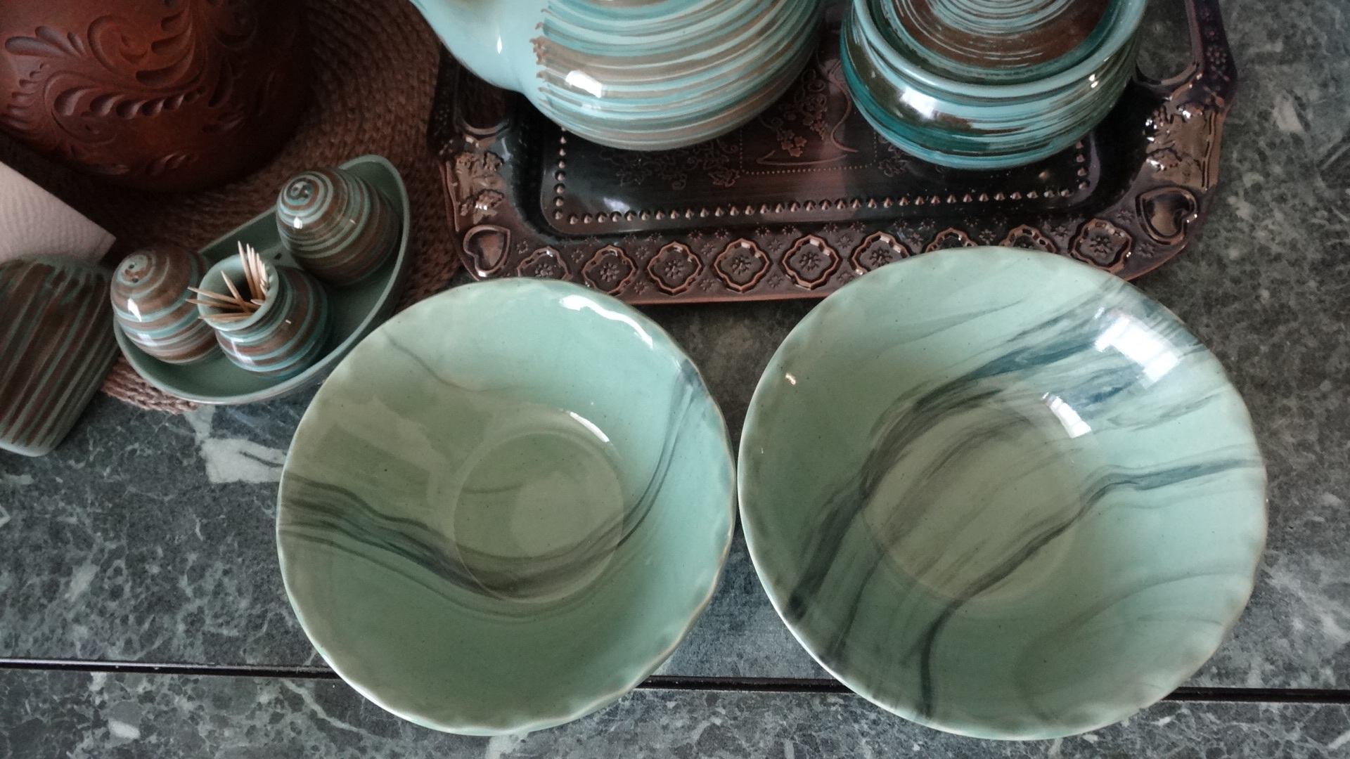 Фотография покупателя товара Тарелка "Малахит", зелёная, керамика, 0.5 л - Фото 1
