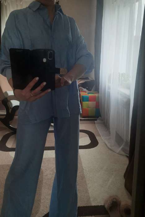 Фотография покупателя товара Костюм женский (рубашка, брюки) MIST Summer Time, размер 42, голубой - Фото 1