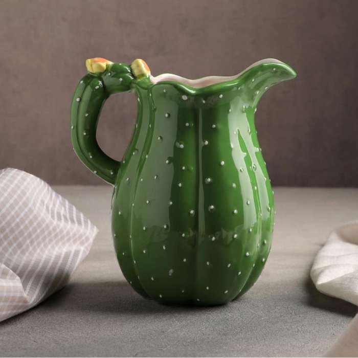 Фотография покупателя товара Кувшин керамический «Кактус», 1 л, цвет зелёный - Фото 4