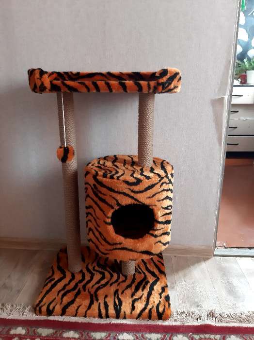 Фотография покупателя товара Домик-когтеточка "Круглый с площадкой", 52 х 52 х 95 см, джут  тигр