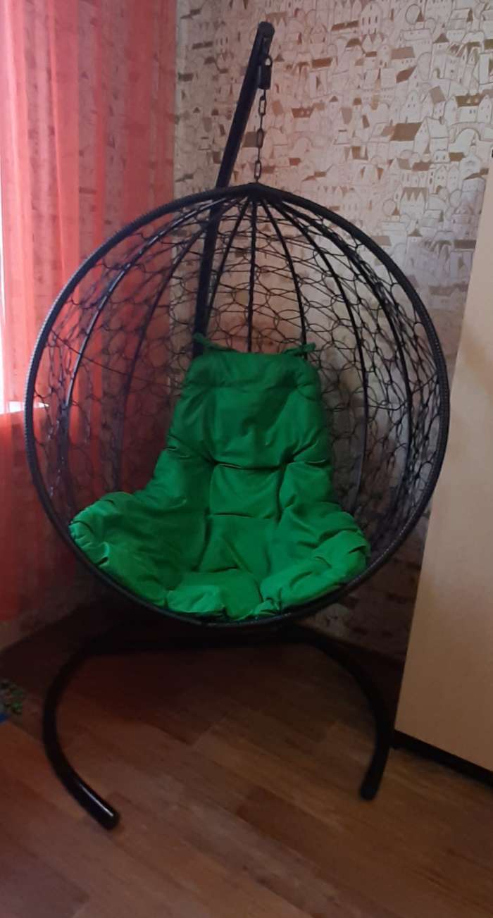 Фотография покупателя товара Подвесное кресло "Kokos" Black, зеленая подушка, стойка, 195*95*75 см