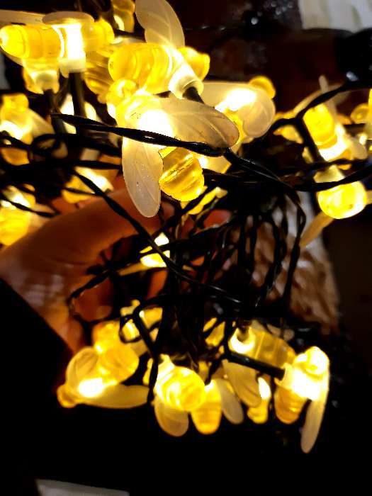 Фотография покупателя товара Гирлянда «Нить» 4.5 м с насадками «Пчёлки», IP44, тёмная нить, 30 LED, свечение тёплое белое, 2 режима, солнечная батарея - Фото 36