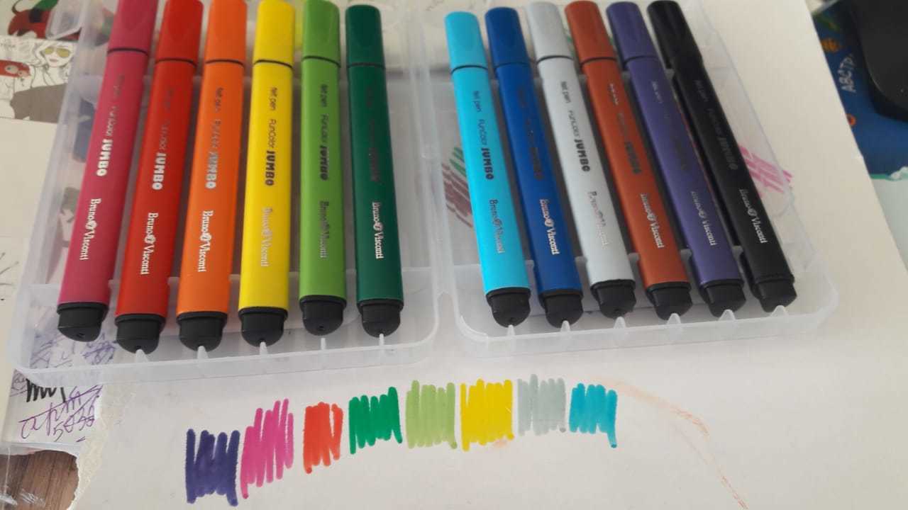 Фотография покупателя товара Фломастеры 12 цветов Funcolor Jumbo утолщённые, в пластиковом пенале - Фото 1