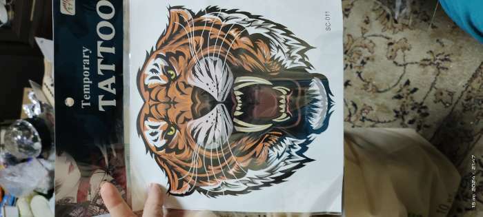 Фотография покупателя товара Татуировка на тело цветная "Тигр с клыками" 38х24 см - Фото 1