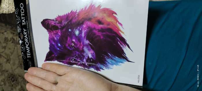 Фотография покупателя товара Татуировка на тело цветная "Волк - звёздное небо" 21х15 см