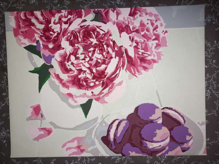 Фотография покупателя товара Картина по номерам на холсте с подрамником «Макаруны и цветы», 40 х 30 см - Фото 1