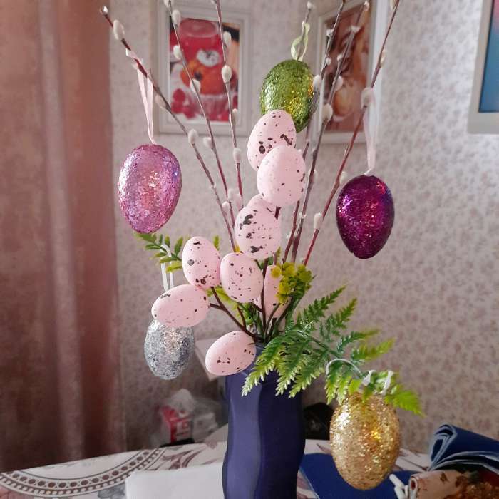 Фотография покупателя товара Декор пасхальный подвеска "Яйцо - блёстки" набор 6 шт разноцветные 6х4х4 см
