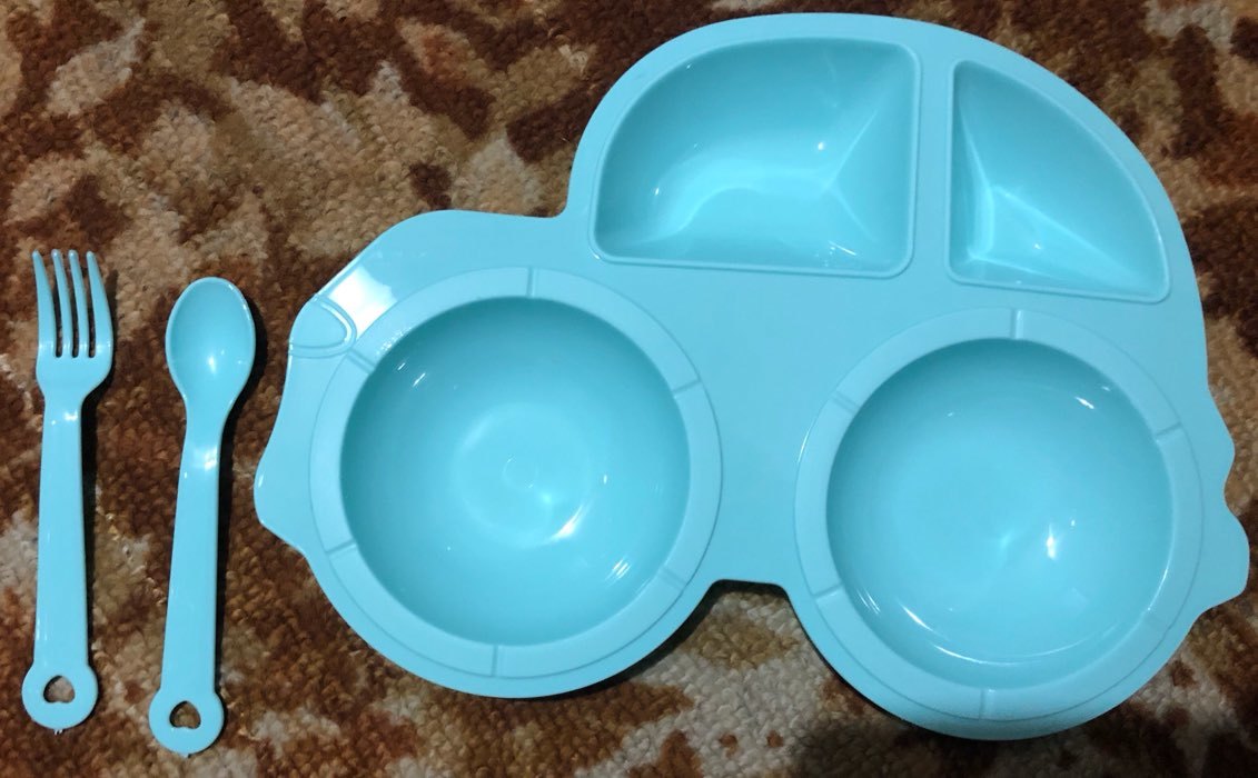 Фотография покупателя товара Набор посуды: 3 предмета, тарелка, вилка, ложка, цвет МИКС - Фото 4